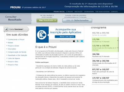 MEC divulga o resultado do Prouni do 2º semestre de 2017