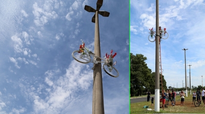 Ciclistas fazem homenagem a colega morto e alertam para segurança no trânsito
