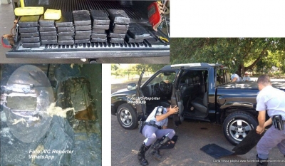 Polícia Rodoviária apreende mais de 60 kg de drogas em fundo falso de caminhonete
