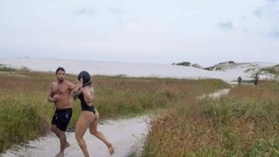 Homem se masturba na praia e apanha de lutadora de MMA