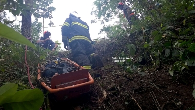 Carro cai em ribanceira e motorista escapa da morte