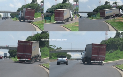 Carreta "enrosca" em alça de acesso ao jardim Bandeirantes