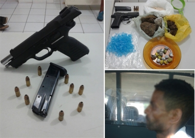 Homem é preso com pistola 9mm e drogas