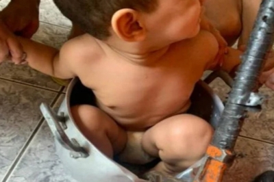 Criança de 2 anos fica presa em panela e é retirada com ajuda dos bombeiros