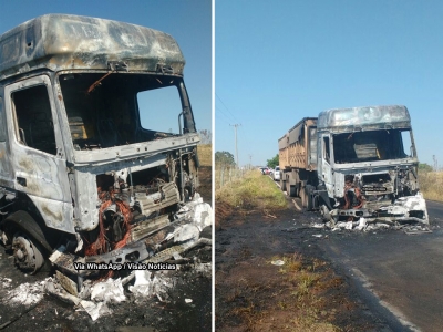 Carreta pega fogo em vicinal na região