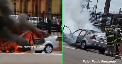 Incêndio destrói carro no campus universitário, em Marília