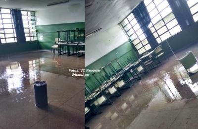 Chuva causa infiltrações em escola na zona Sul. Alunos denunciam e exigem reforma