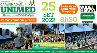 Caminhada de Bem com a Vida Unimed acontece neste domingo