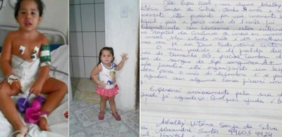 Menina de 4 anos com leucemia escreve cartinha comovente ao Papai Noel