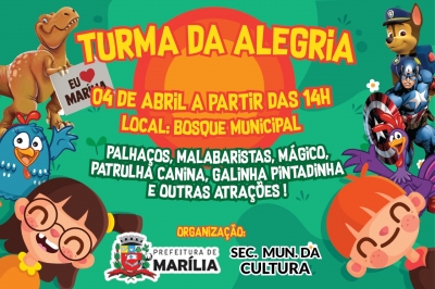 Turma da Alegria agita a tarde desta quinta-feira no Bosque Municipal