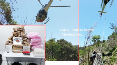 Polícia Militar apreende cerca de 100 kg de drogas com ajuda de helicóptero