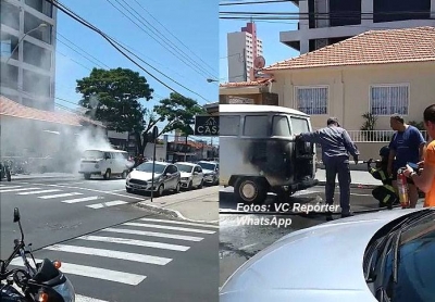 Kombi pega fogo em rua no centro de Marília