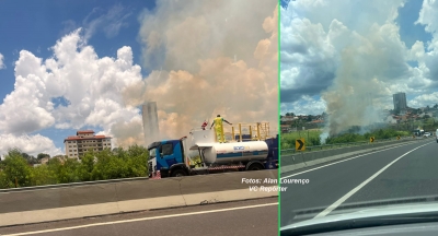 Incêndio ao lado da rodovia do Contorno preocupa motoristas