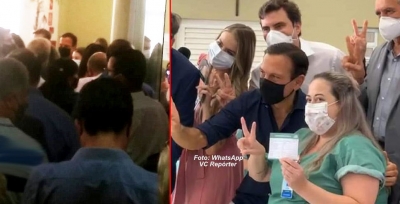 Covid-19: com aglomerações e protestos, governador Doria inicia vacinação em Marília
