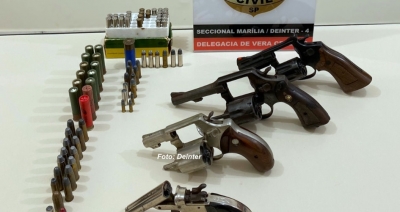 Polícia Civil apreende armas e munições em Vera Cruz e drogas em Garça