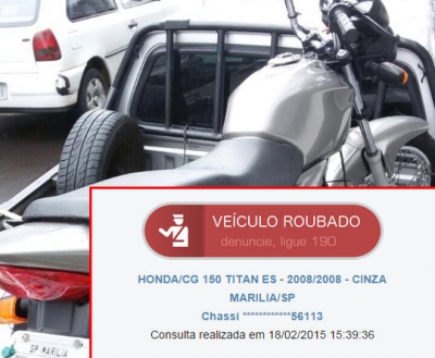 ROCAM localiza moto roubada na zona oeste