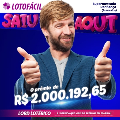 Prêmio da Lotofácil sai para Marília: R$ 2 milhões
