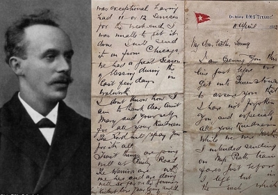 Carta de herói do Titanic, de 1912, será leiloada este mês