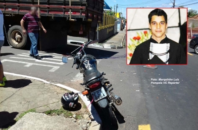 Morre motociclista atropelado por caminhão 