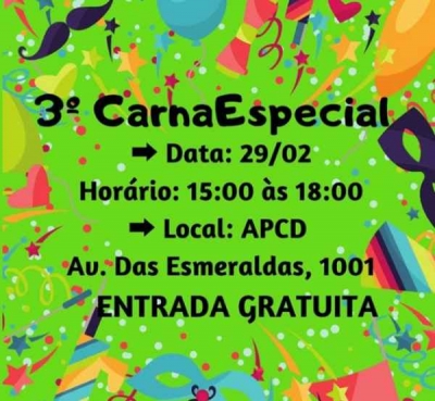 3º CarnaEspecial acontece neste sábado na APCD, com entrada gratuita
