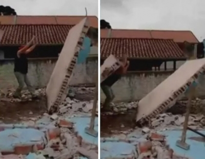 Vídeo de parede caindo em cima de pedreiro viraliza 