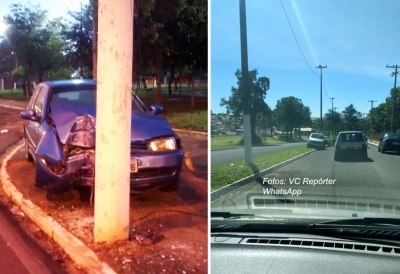Motoristas "acertam" postes e coqueiro