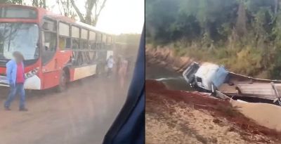 Acidente entre ônibus de trabalhadores e carreta deixa 15 feridos