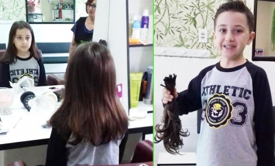 Menino deixa o cabelo crescer por quase dois anos para ajudar amigo com câncer