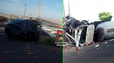 Caminhão de concreto desgovernado atinge casa em Marília