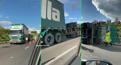 Acidente na rodovia do Contorno em Marília envolve carreta
