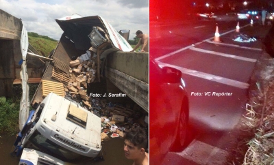 Acidentes em série na rodovia do Contorno. Na região carreta cai em córrego