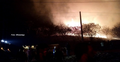 Fogo em mata avança de Oriente para Pompeia e causa estragos