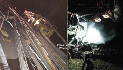 Acidente envolvendo caminhão e carro na SP-294 deixa três pessoas feridas