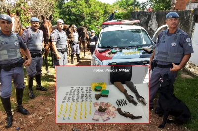 Cavalaria surpreende criminosos com armas e Canil acha drogas na zona Sul
