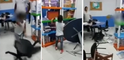 Vídeo mostra menino destruindo sala de aula