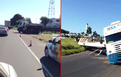 Acidente com carreta complica trânsito no Contorno