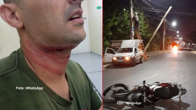 Poste entorta e fios causam acidente com motociclista em Marília