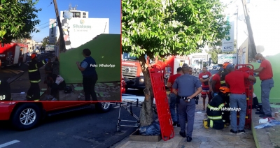 Carreta arranca fio, poste, muro e atinge duas pessoas em Marília