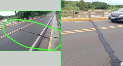 Rachadura em ponte na BR-153, próximo a Marília, assusta motoristas