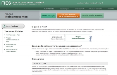 Fies recebe inscrição para vagas remanescentes