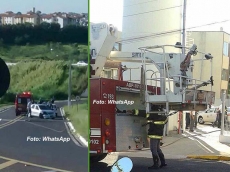 Carro bate. Fogo no Poupatempo     : ocorrências mobilizam Bombeiros